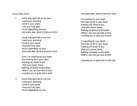 come holy spirit lyrics tagalog|Come Holy Spirit Fall on Me now .